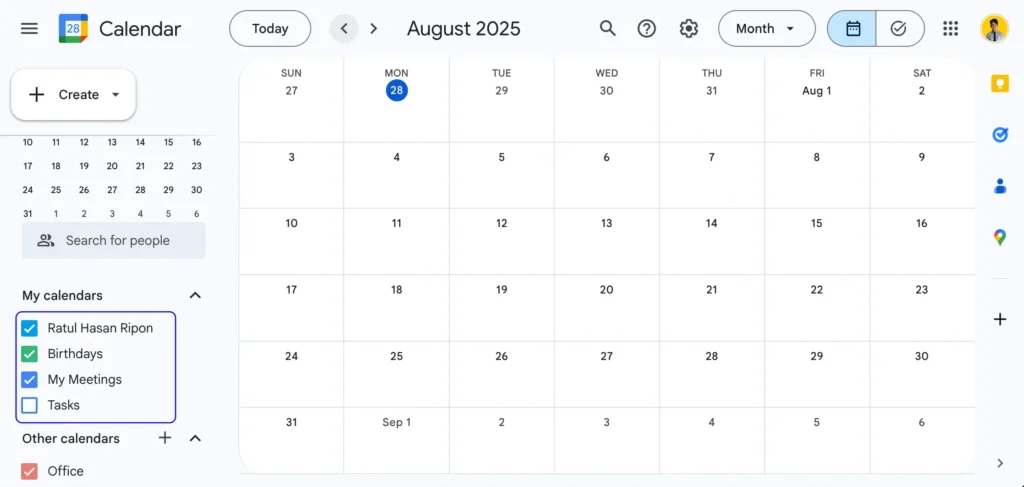 calendar visibility check in google calendar desktop